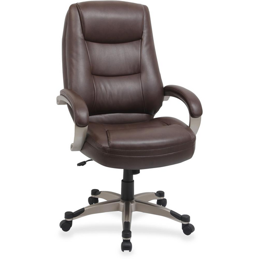 Lorell Westlake Series High Back Executive Chair - Saddle Leather Seat - Black Polyurethane Frame - Saddle - 1 Each Môdern Space Gallery
