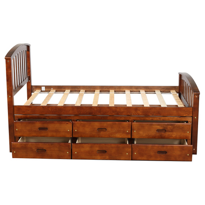 Twin Size Platform Storage Bed Solid Wood Bed with 6 Drawers Môdern Space Gallery