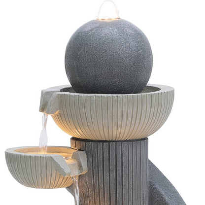 Gray Resin Spiral Sculpture with Bubbler 5-Tier Outdoor Fountain with Lights Môdern Space Gallery