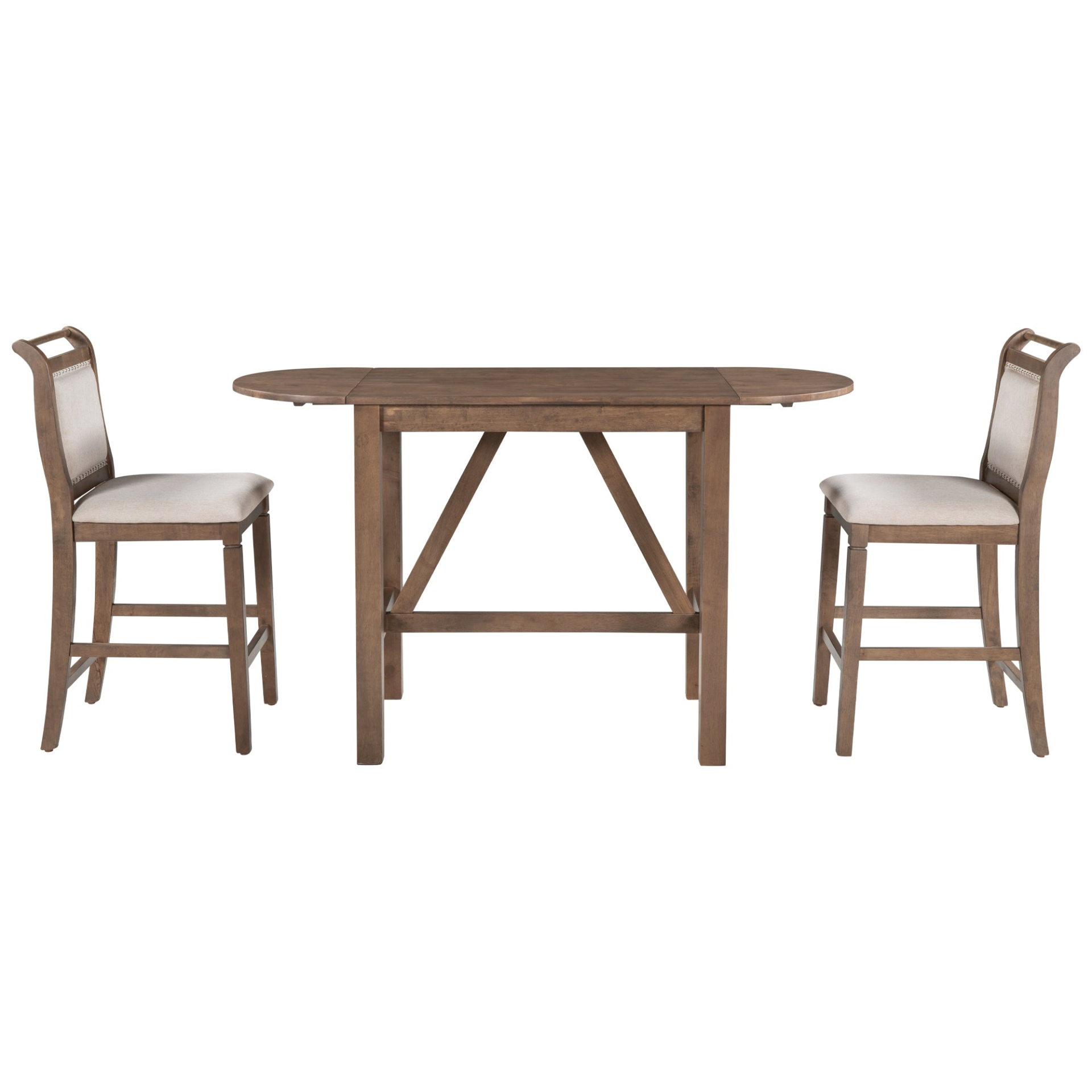 3-Piece Wood Counter Height Drop Leaf  Dining Table Set with 2 Upholstered Dining Chairs for Small Place, Brown Môdern Space Gallery