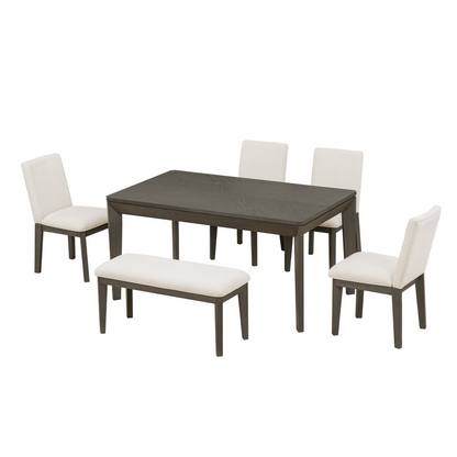 6-Piece Dining Table Set with Upholstered Dining Chairs and Bench,Farmhouse Style, Tapered Legs, Dark Gray+Beige Môdern Space Gallery