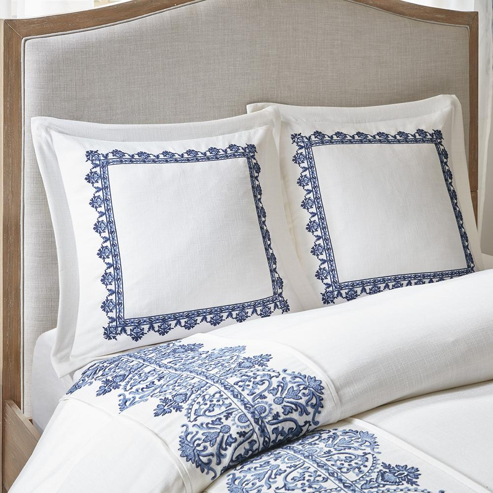 Embroidery Comforter Set, Blue White