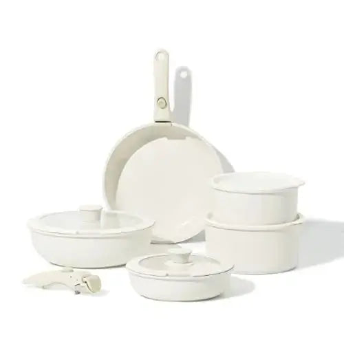 Bazova Healthy Ceramic Cookware Set,No Teflon,13-Pcs Nonstick Pots and Pans  Set with Detachable Handles,Stackable Induction Cookware for