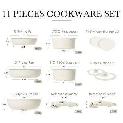 CAROTE Cookware Set, Nonstick, Induction, Detachable Handles - White CAROTE