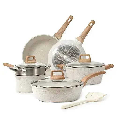 CAROTE Pots and Pans Set  Nonstick 10 PC Cookware Set - White