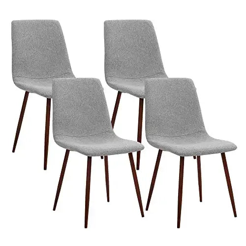 CangLong Set of 4, Kitchen Fabric Cushion Seat Back, Modern Mid Century Living Room Side Metal Legs Dining chair, Grey CangLong