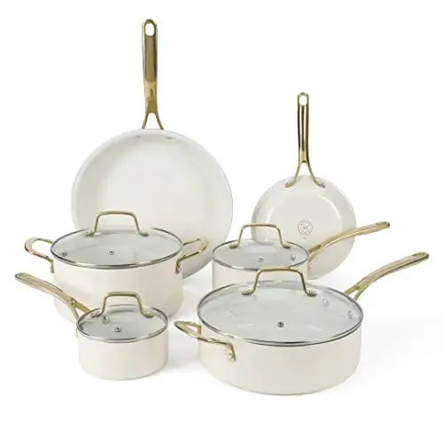  White Pots and Pans Set Nonstick with Gold Cooking Utensils Set  - 28 Pieces Gold Kitchen Accessories Include White and Gold Cookware,  Stainless Steel Gold Utensils Set & Gold Measuring Cups