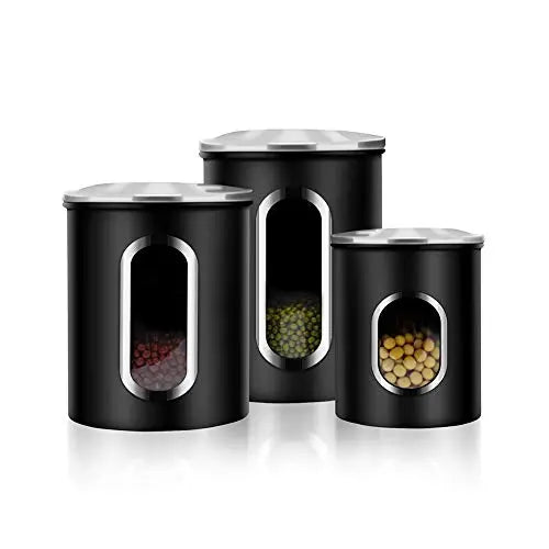 Canisters Set, 3 Piece Window Kitchen Canister with Fingerprint Resistance Lids, Black malmo