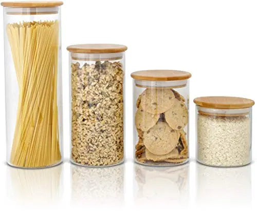 Glass Food Storage Jar with Bamboo Lids,17.6 oz Clear Container