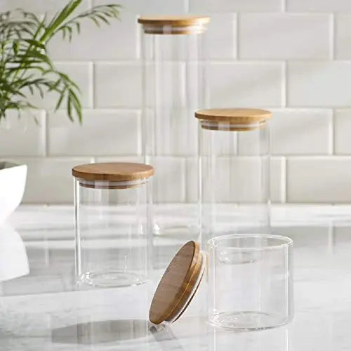 Canisters, Glass Kitchen Canister, Glass Storage Jars for Kitchen, Bathroom  and Pantry Organization Ideal for Flour, Sugar, Coffee, Candy, Snack 