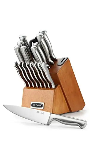 McCook MC25A Knife Sets,15 Pieces German Stainless Steel Kitchen Knife Block Set with Built-in Sharpener