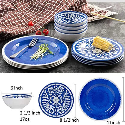 Melamine Dinnerware 12-Piece Set - Blue and White Yinshine