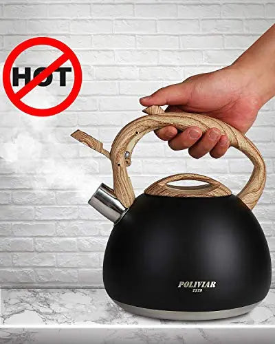 POLIVIAR Tea Kettle, 2.7 QT | Whistling Stovetop Teapot, Food Grade Stainless Steel, Anti-Rust and Anti Hot Handle - Black POLIVIAR 7379