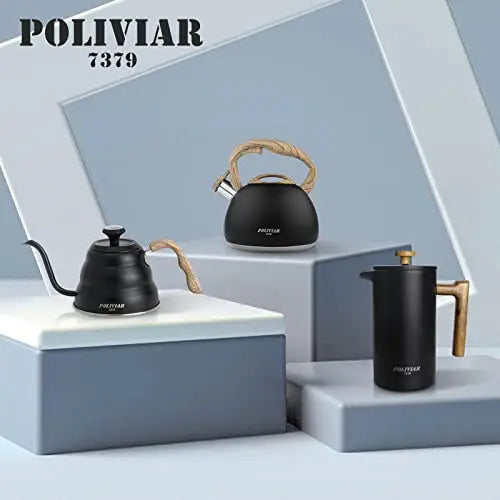POLIVIAR Tea Kettle, 2.7 QT | Whistling Stovetop Teapot, Food Grade Stainless Steel, Anti-Rust and Anti Hot Handle - Black POLIVIAR 7379