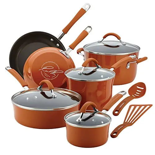 Cuisinart 10-Piece Ceramic Cookware Set, Orange 