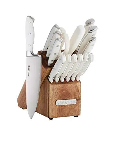 White Knife Set with Block - 14 Piece Forged Stainless Steel Triple Rivet  White Kitchen Knife Set with Heavy Duty Kitchen Shears and Self Sharpening