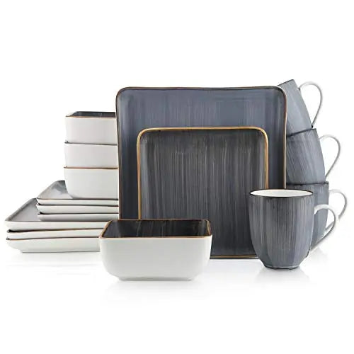 Stone Lain Grace Square Stoneware Dinnerware Set 12 Piece Service for 4 Black