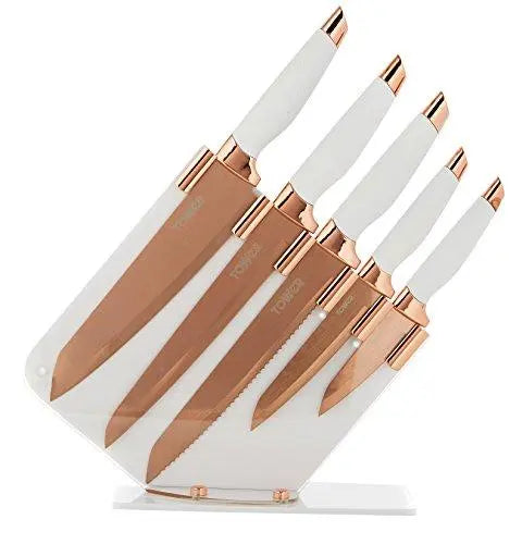 5-Piece Titanium Knife Set - White/Gold Handles