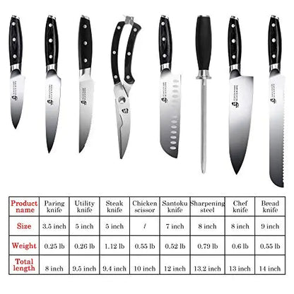 TUO 12-Piece Kitchen Knives Set with Wooden Block - Premium Forged German Stainless Steel TUO