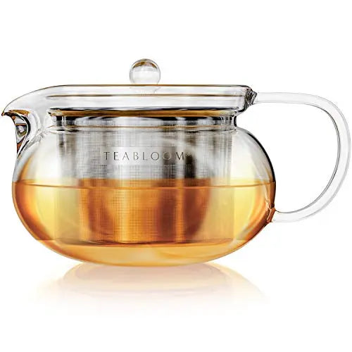 Teabloom Stovetop & Microwave Safe Glass Teapot (33 OZ) with Removable  Loose Tea Glass Infuser 