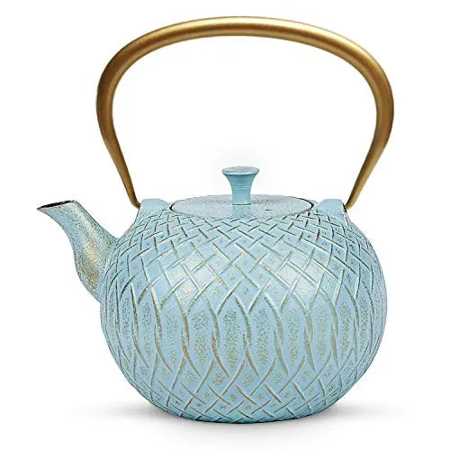 Toptier Japanese Cast Iron Tea Kettle with Infuser, 34oz - Turquoise toptier