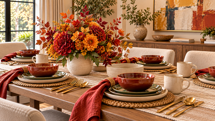 The Thanksgiving Table, Fully Styled: Speckled Stoneware, Moss and Gold