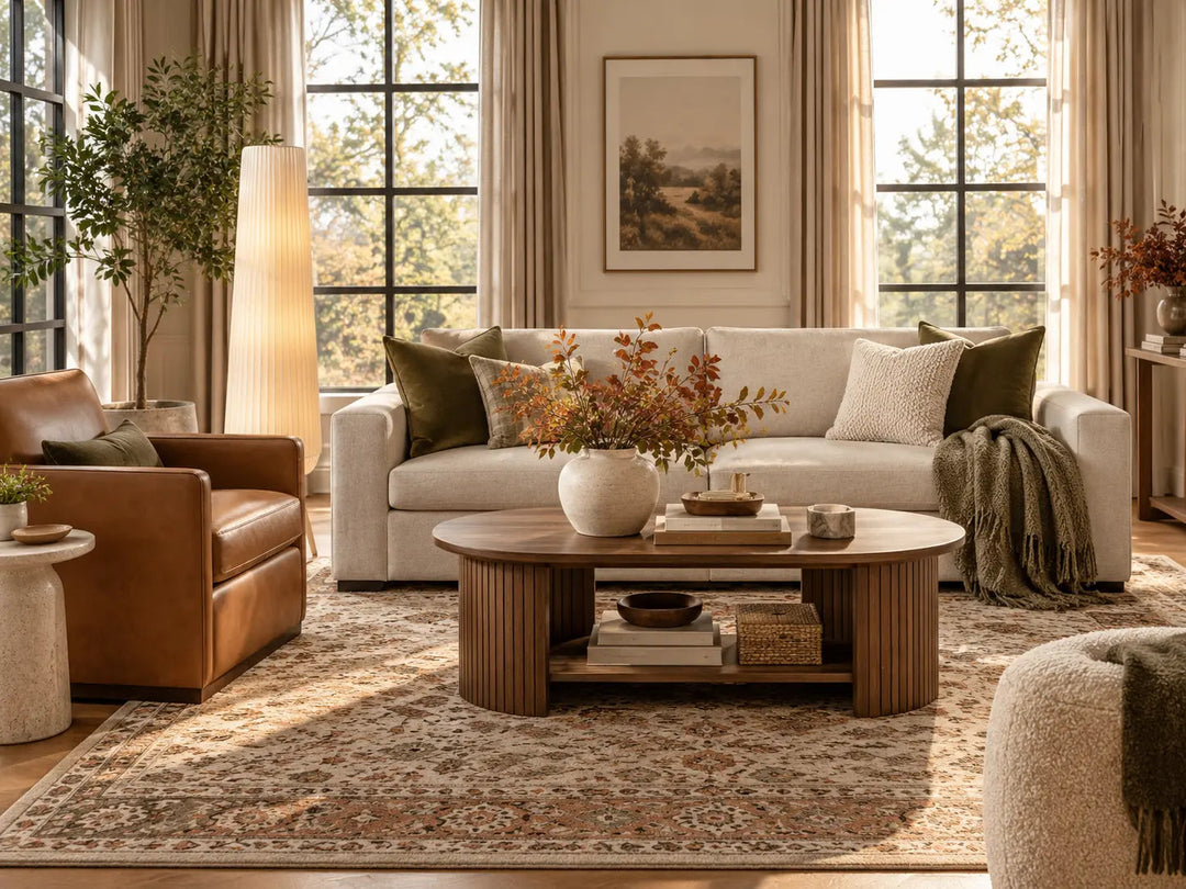 The Fall Living Room, Fully Styled: A Complete Room in Cognac, Olive and Oat