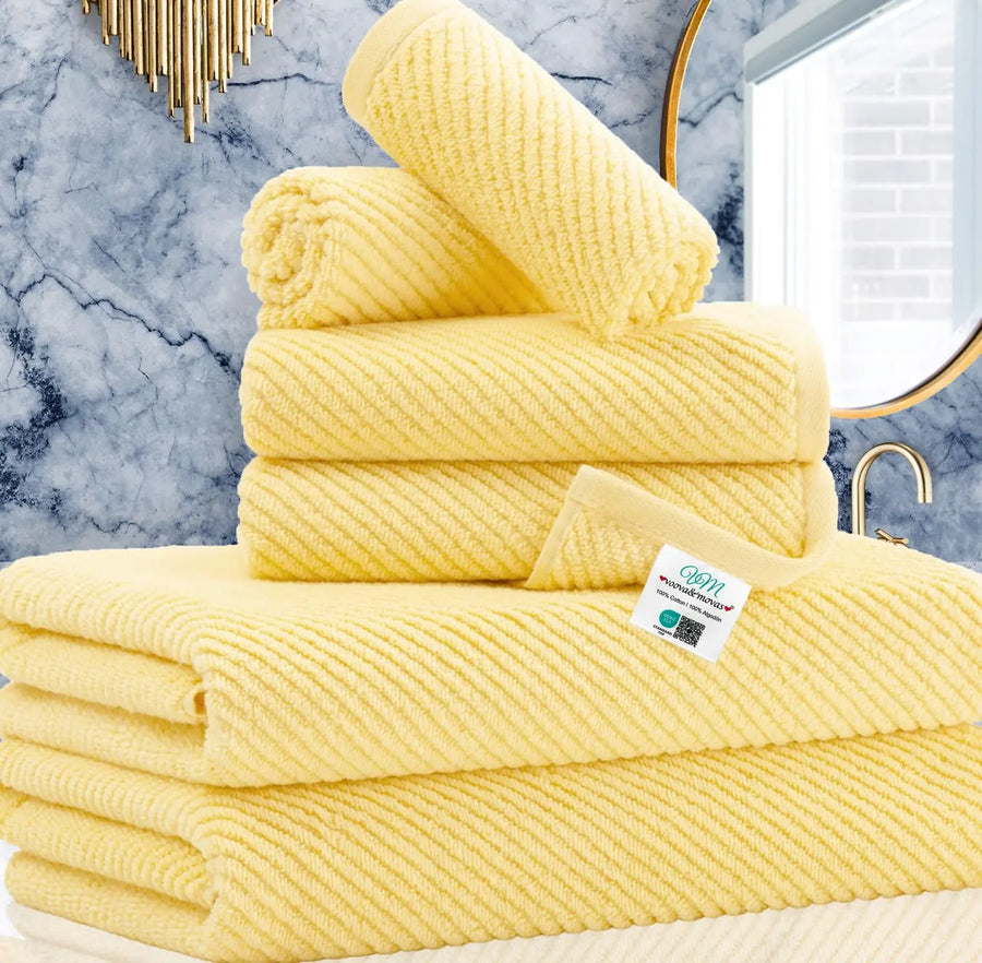 100% Cotton Bath Towels, 6-PC Set, Quick Dry, Light Weight, Soft - Yellow 