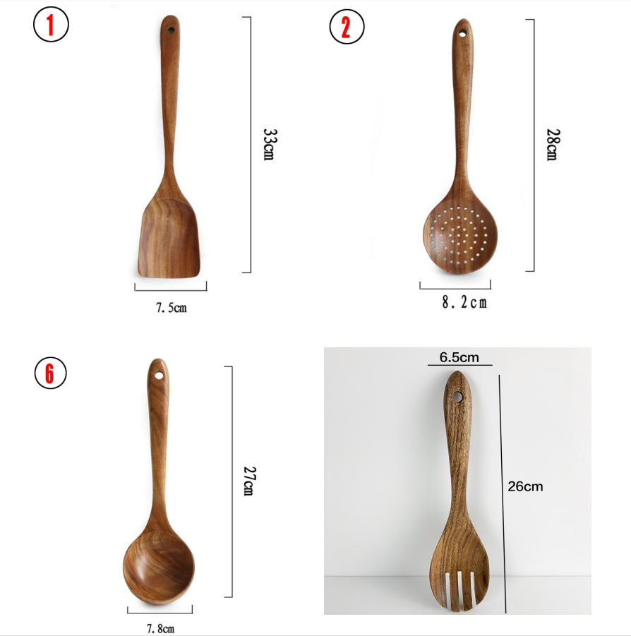 Thai Teak Wood Kitchen Utensils Set