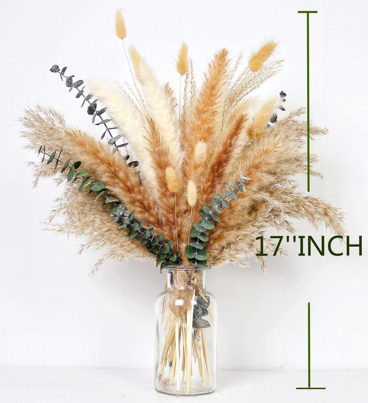 110 PCS of Boho Pampas Grass Decor, Naturally Dried Pompas, Bunny Tails Dried Flowers, and dried eucalyptus. Perfect for Weddings, Boho Party Decorations, and Table Decor. 