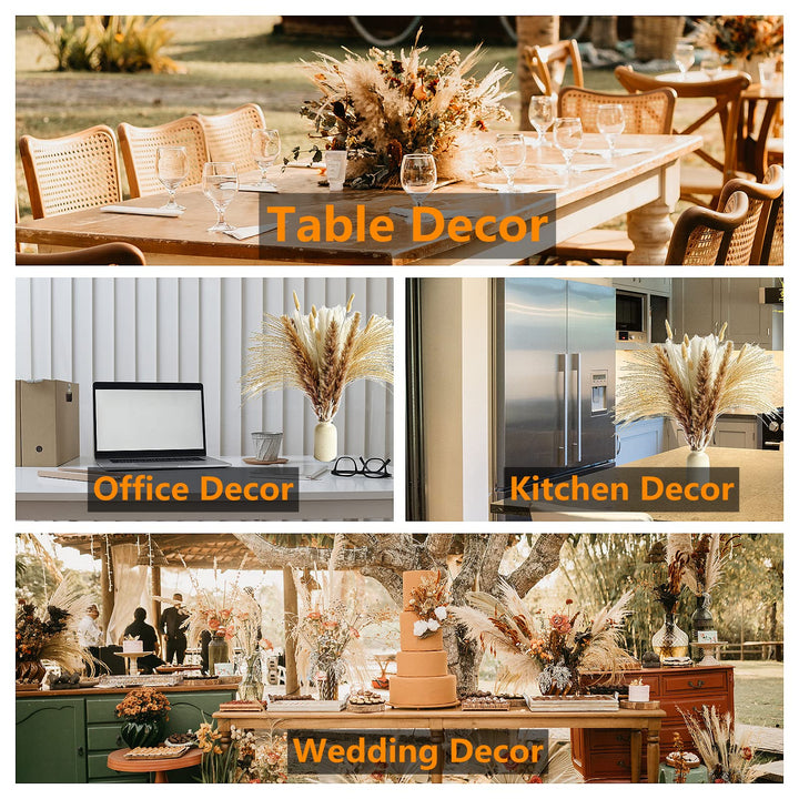 110 PCS of Boho Pampas Grass Decor, Naturally Dried Pompas, Bunny Tails Dried Flowers, and dried eucalyptus. Perfect for Weddings, Boho Party Decorations, and Table Decor. 