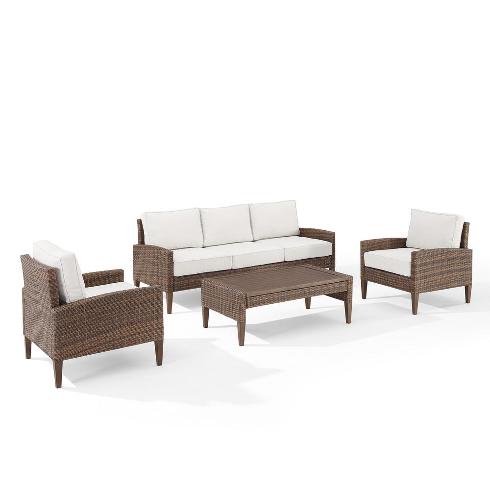 Capella Outdoor Wicker 4Pc Sofa Set Creme/Brown - Coffee Table, Sofa, & 2 Armchairs Môdern Space Gallery