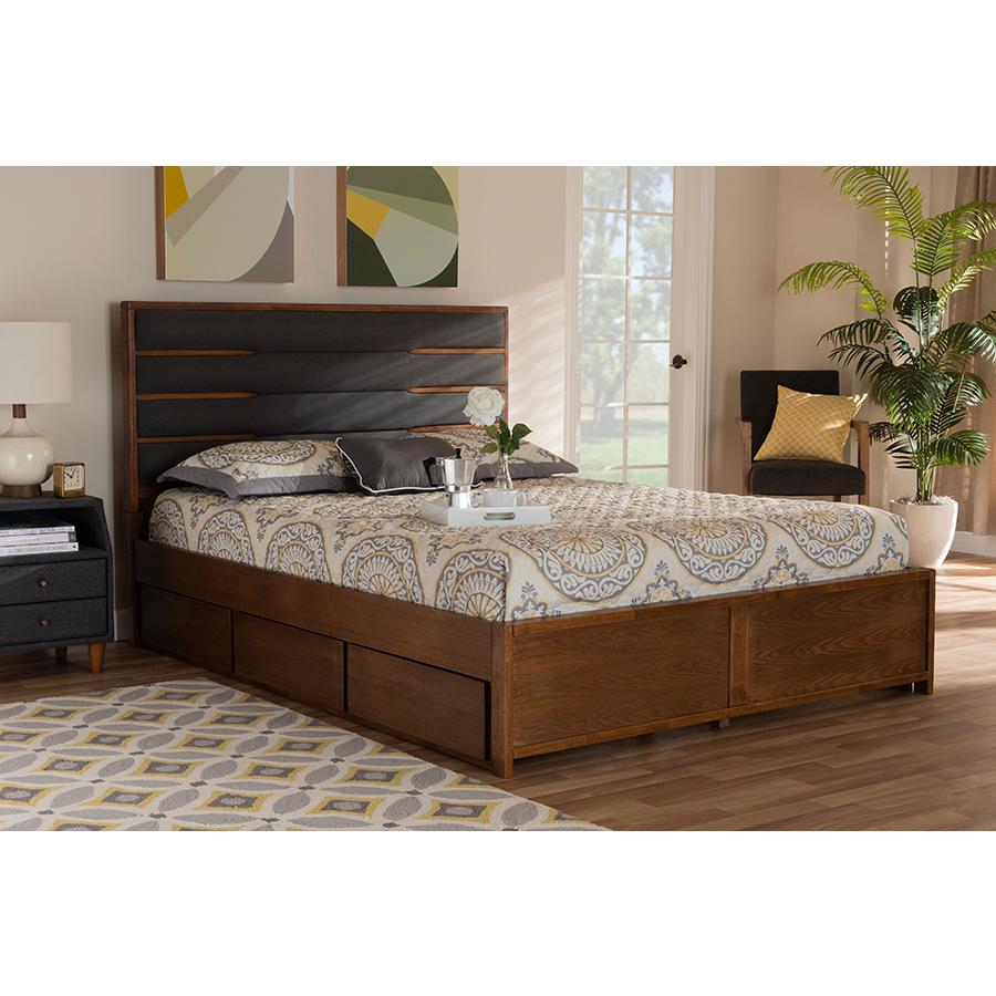 Walnut Finished Wood King Size Platform Storage Bed with Six Drawers Môdern Space Gallery