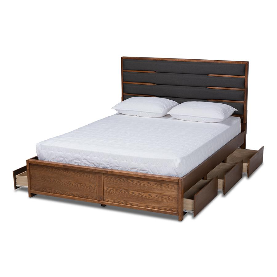 Walnut Finished Wood King Size Platform Storage Bed with Six Drawers Môdern Space Gallery