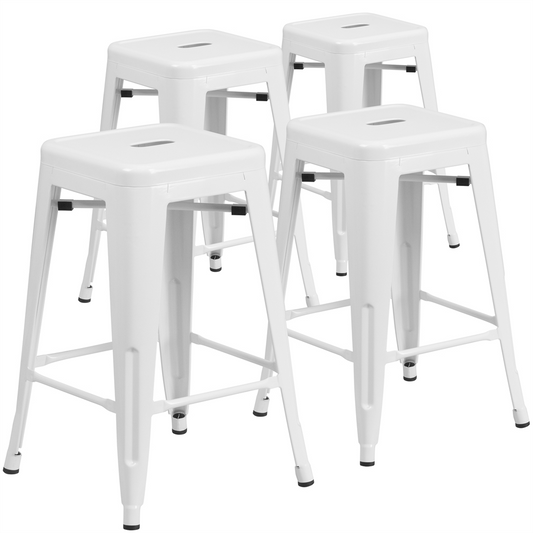 4 Pk. 24'' High Backless White Metal Indoor-Outdoor Counter Height Stool with Square Seat Môdern Space Gallery
