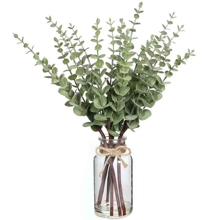 17.5" Artificial Eucalyptus Stems in Glass Vase with Faux Water(Sage Green)