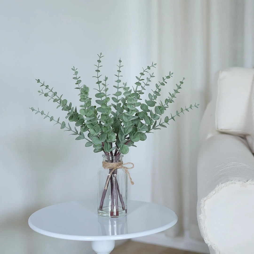 17.5" Artificial Eucalyptus Stems in Glass Vase with Faux Water(Sage Green)