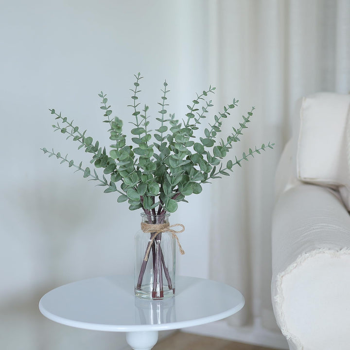 17.5" Artificial Eucalyptus Stems in Glass Vase with Faux Water(Sage Green) 