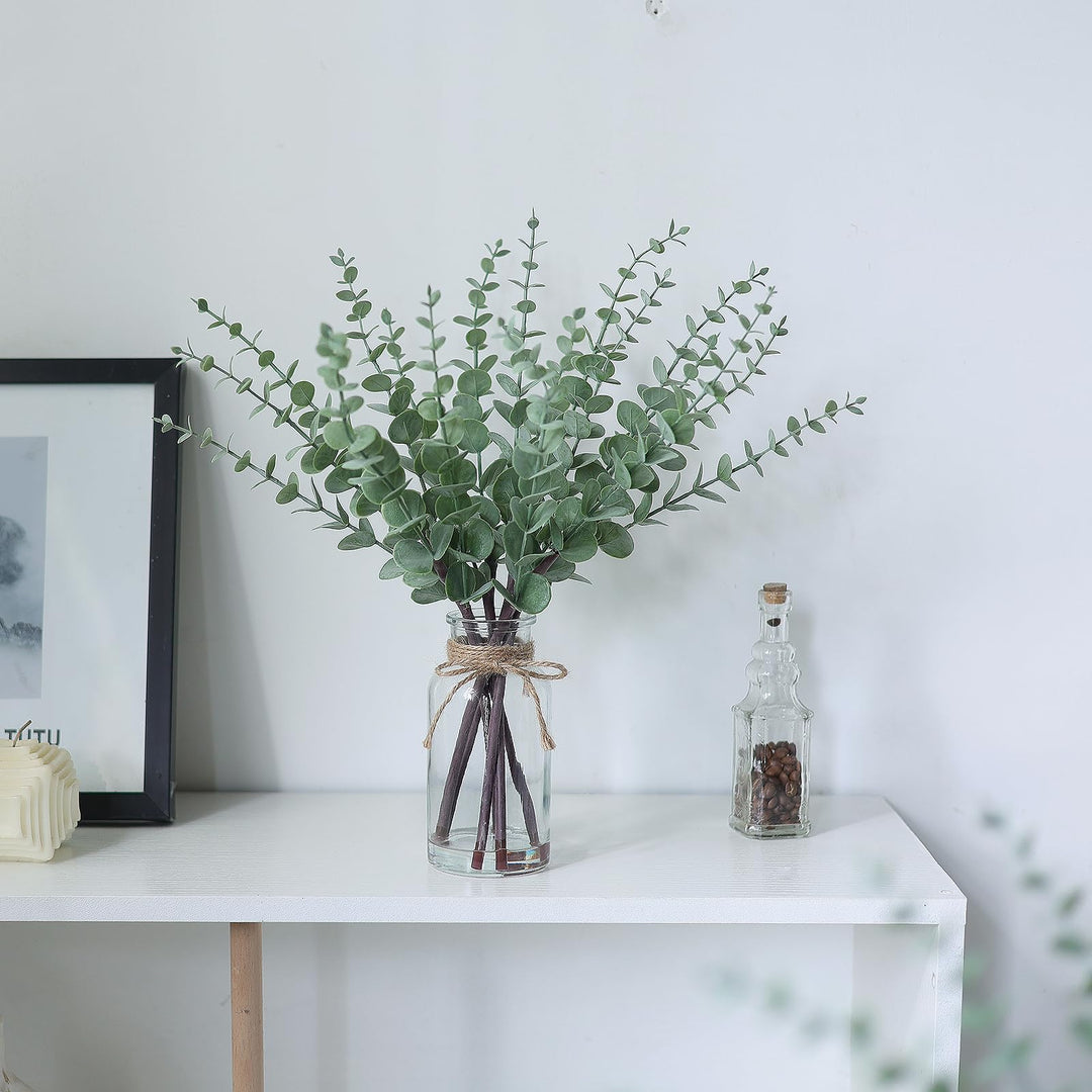 17.5" Artificial Eucalyptus Stems in Glass Vase with Faux Water(Sage Green) 