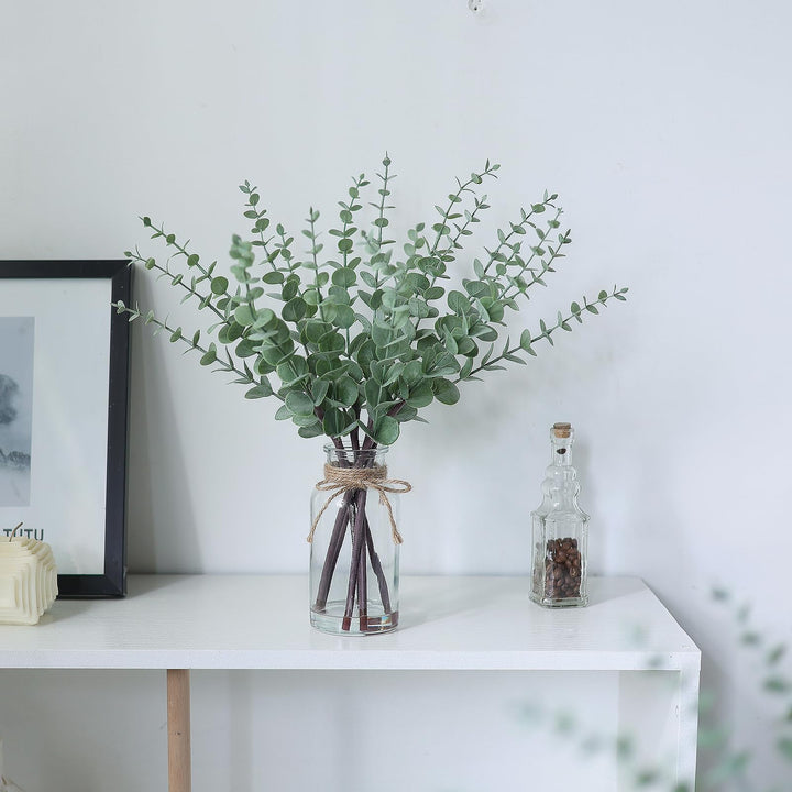 17.5" Artificial Eucalyptus Stems in Glass Vase with Faux Water(Sage Green) 
