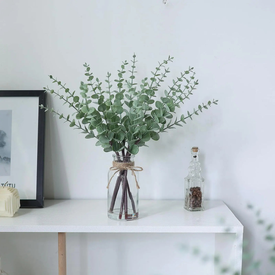 17.5" Artificial Eucalyptus Stems in Glass Vase with Faux Water(Sage Green)