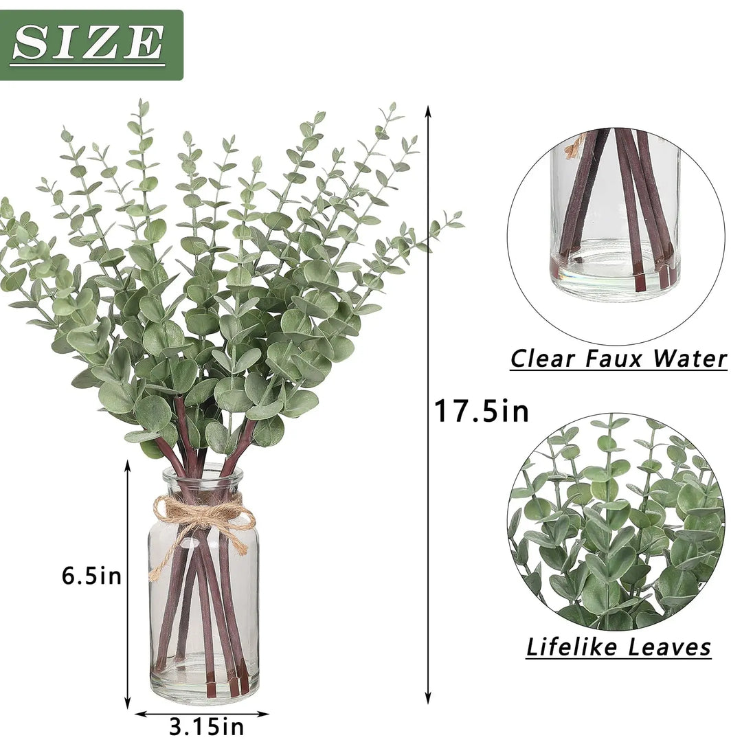 17.5" Artificial Eucalyptus Stems in Glass Vase with Faux Water(Sage Green)