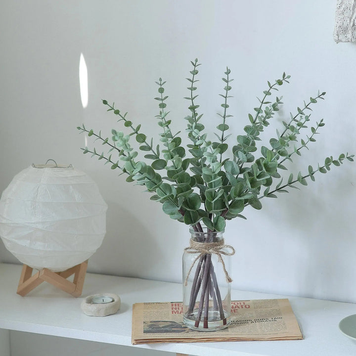 17.5" Artificial Eucalyptus Stems in Glass Vase with Faux Water(Sage Green)