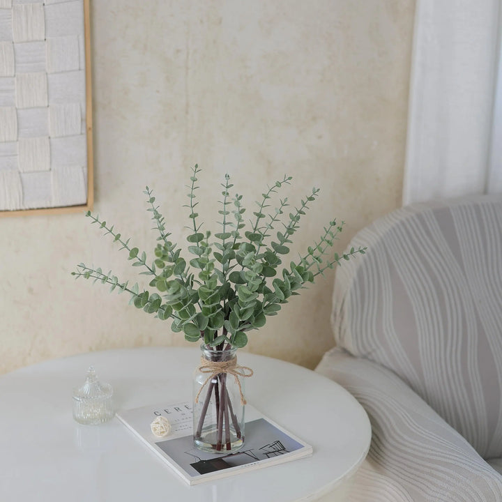 17.5" Artificial Eucalyptus Stems in Glass Vase with Faux Water(Sage Green)