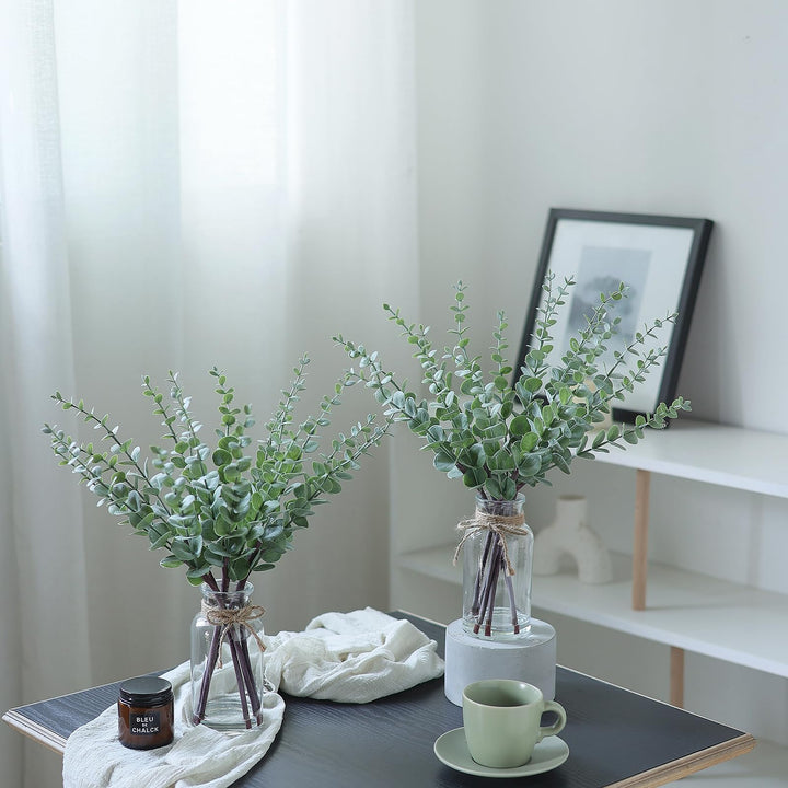 17.5" Artificial Eucalyptus Stems in Glass Vase with Faux Water(Sage Green) 