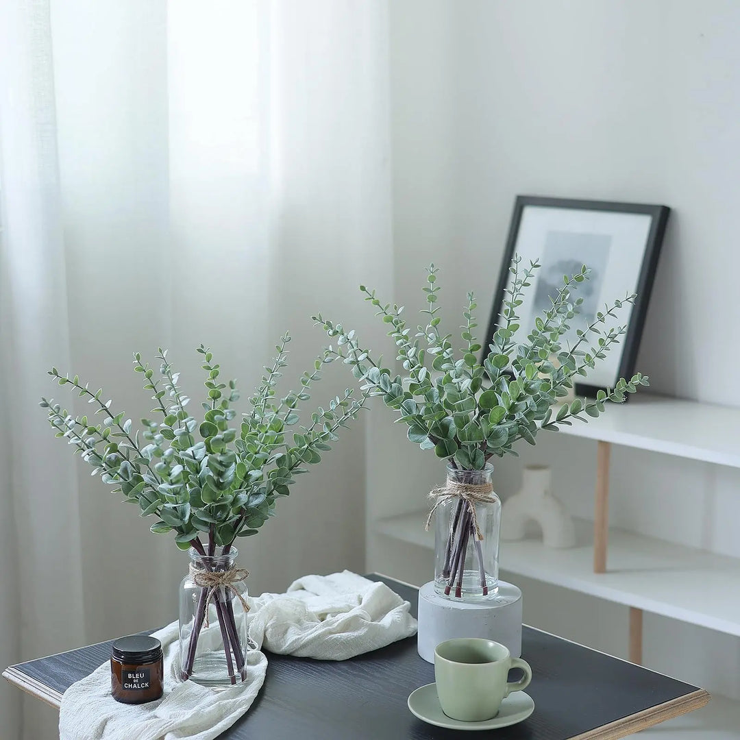 17.5" Artificial Eucalyptus Stems in Glass Vase with Faux Water(Sage Green)