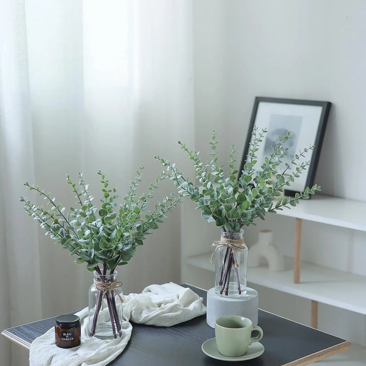 17.5" Artificial Eucalyptus Stems in Glass Vase with Faux Water(Sage Green)