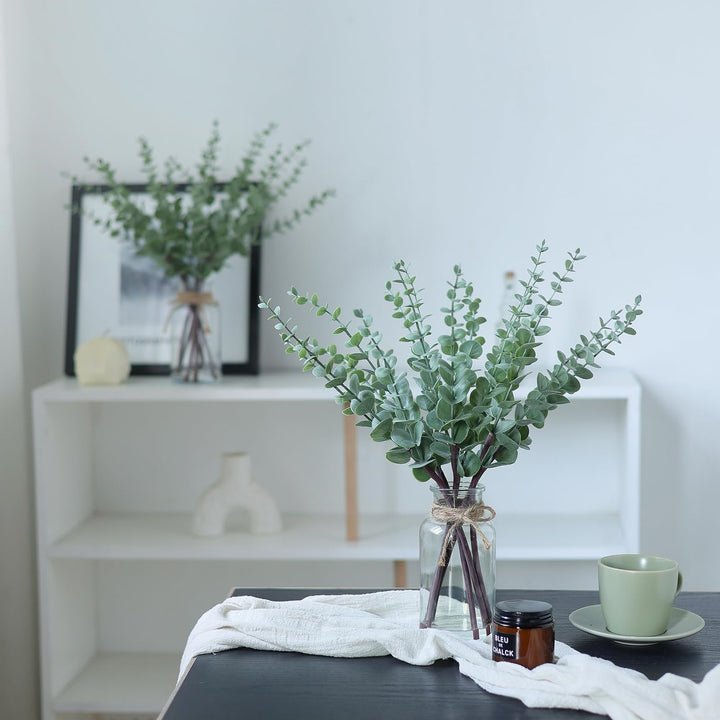 17.5" Artificial Eucalyptus Stems in Glass Vase with Faux Water(Sage Green) 
