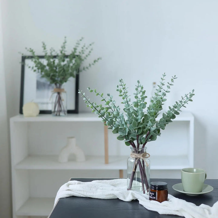 17.5" Artificial Eucalyptus Stems in Glass Vase with Faux Water(Sage Green)