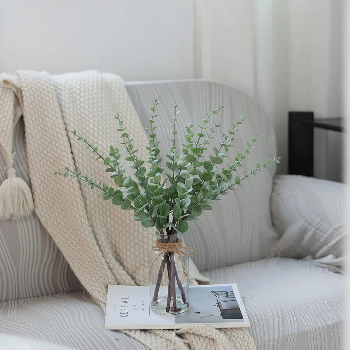17.5" Artificial Eucalyptus Stems in Glass Vase with Faux Water(Sage Green)